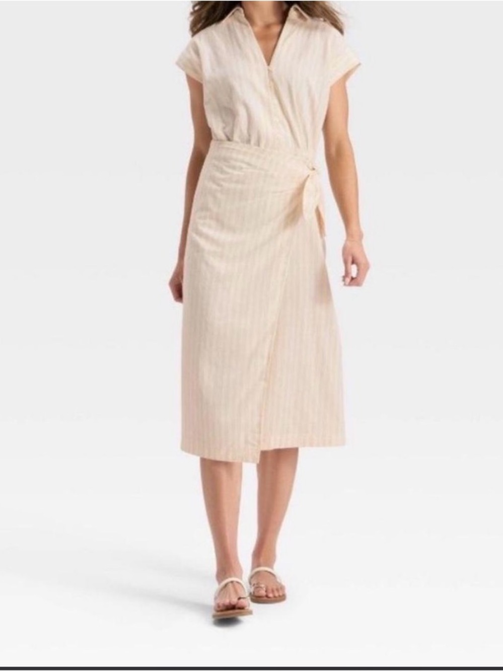 Universal Thread Cream Striped Button-Up Wrap Waist Skirt